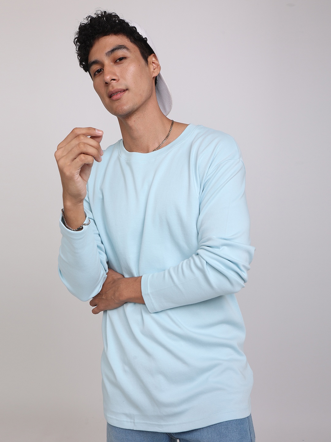 

Snitch Men Drop-Shoulder Sleeves Pure Cotton Slim Fit T-shirt, Blue