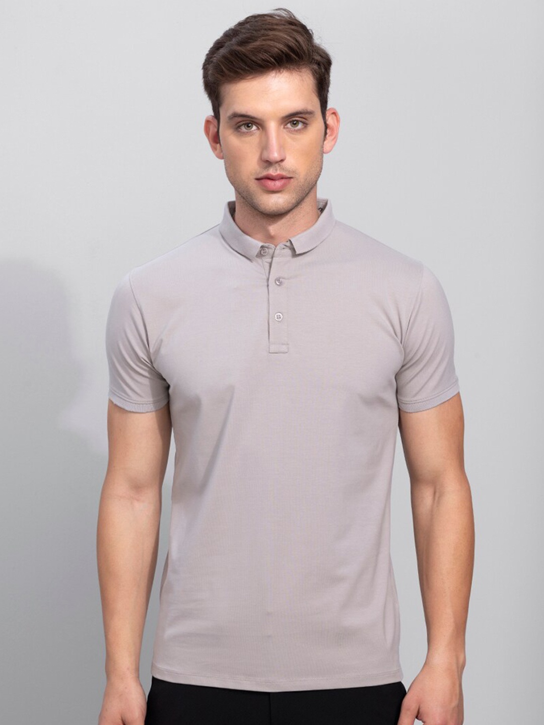 

Snitch Men Polo Collar Cotton Slim Fit T-shirt, Grey
