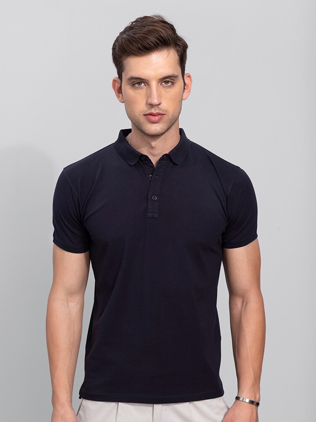

Snitch Men Polo Collar Cotton Slim Fit T-shirt, Navy blue
