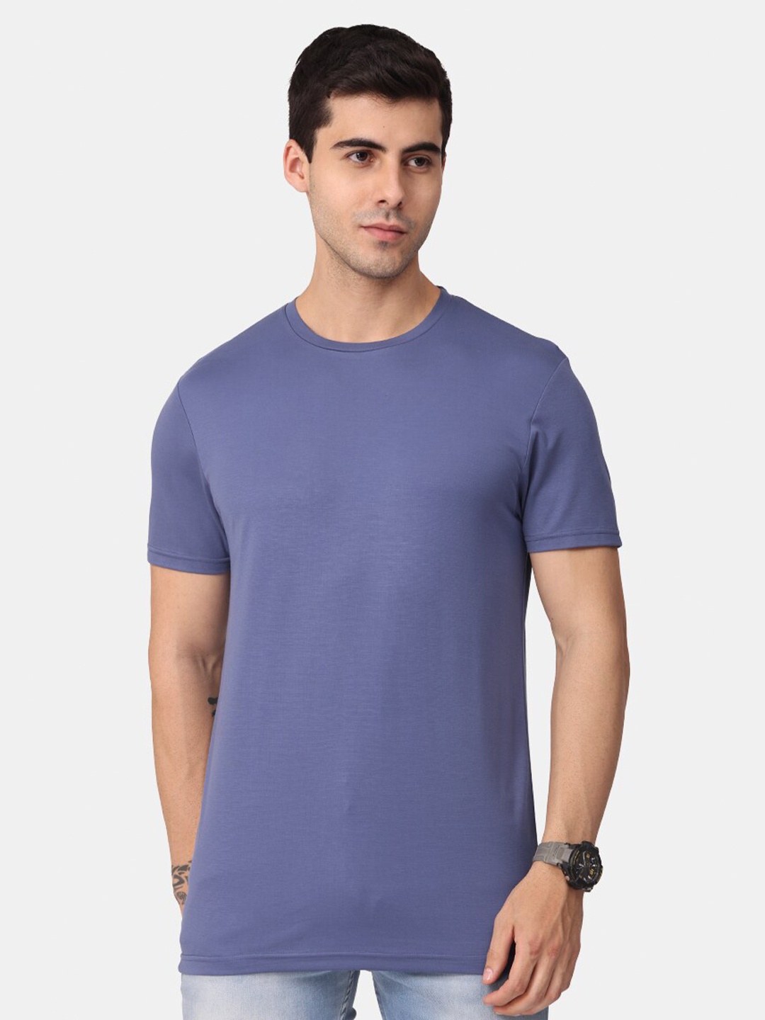 

Snitch Men Cotton Slim Fit T-shirt, Blue