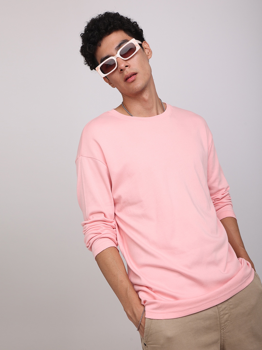 

Snitch Men Drop-Shoulder Sleeves Pure Cotton Slim Fit T-shirt, Pink