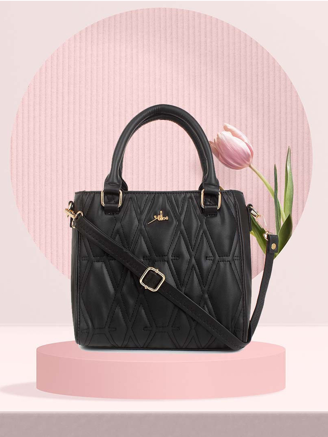 

yelloe Textured Structured Handheld Bag with Quilted, Black