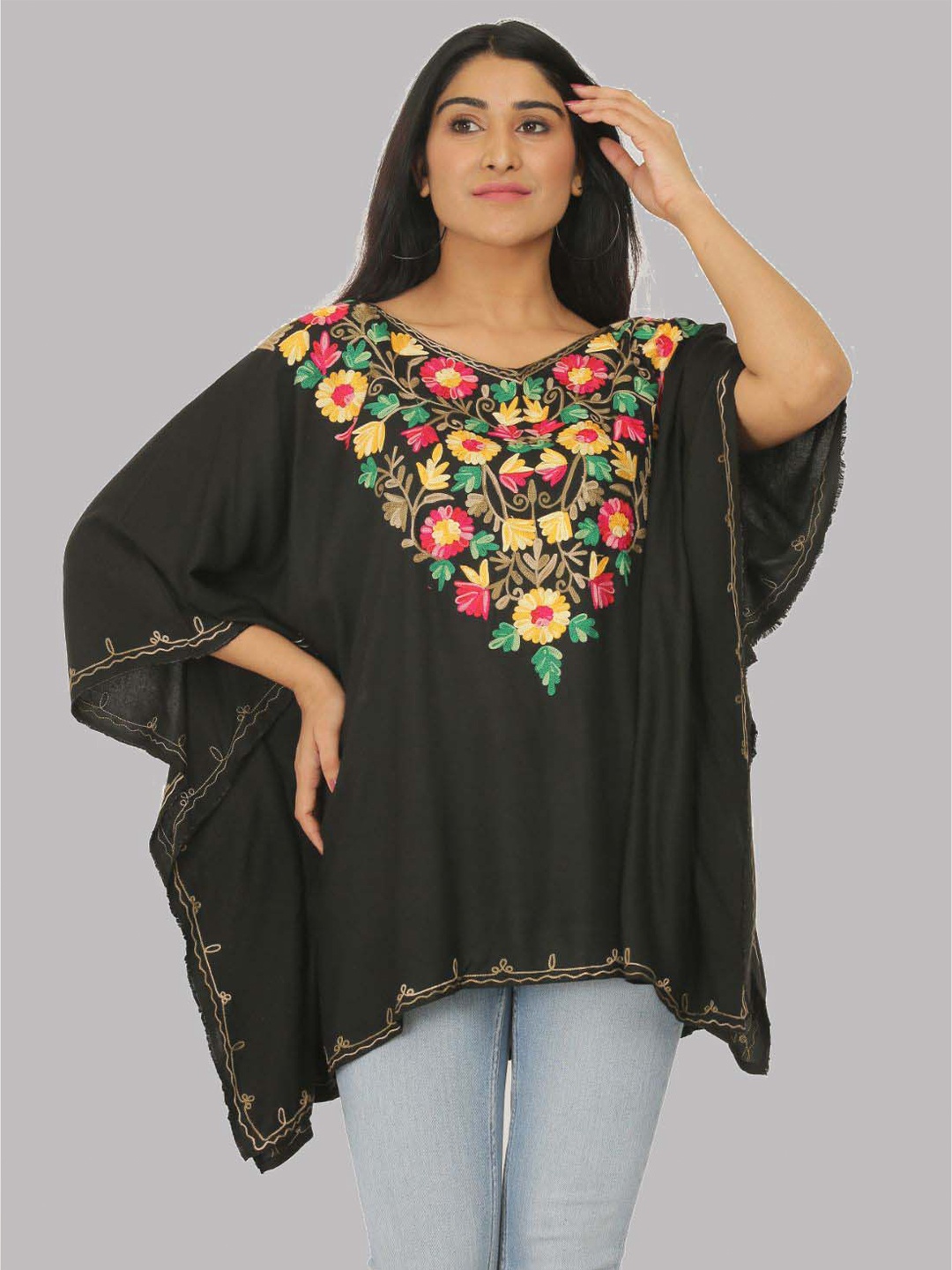 

SAAKAA Floral Embroidered Kaftan Top, Black