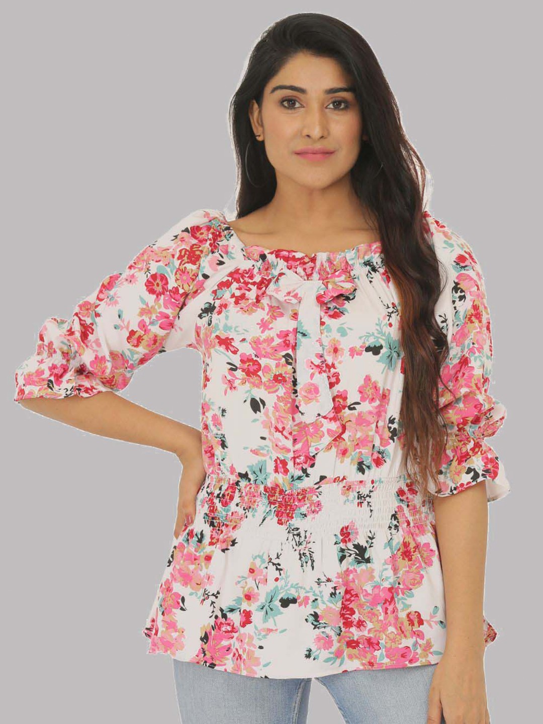 

SAAKAA Floral Printed Crepe Top, White