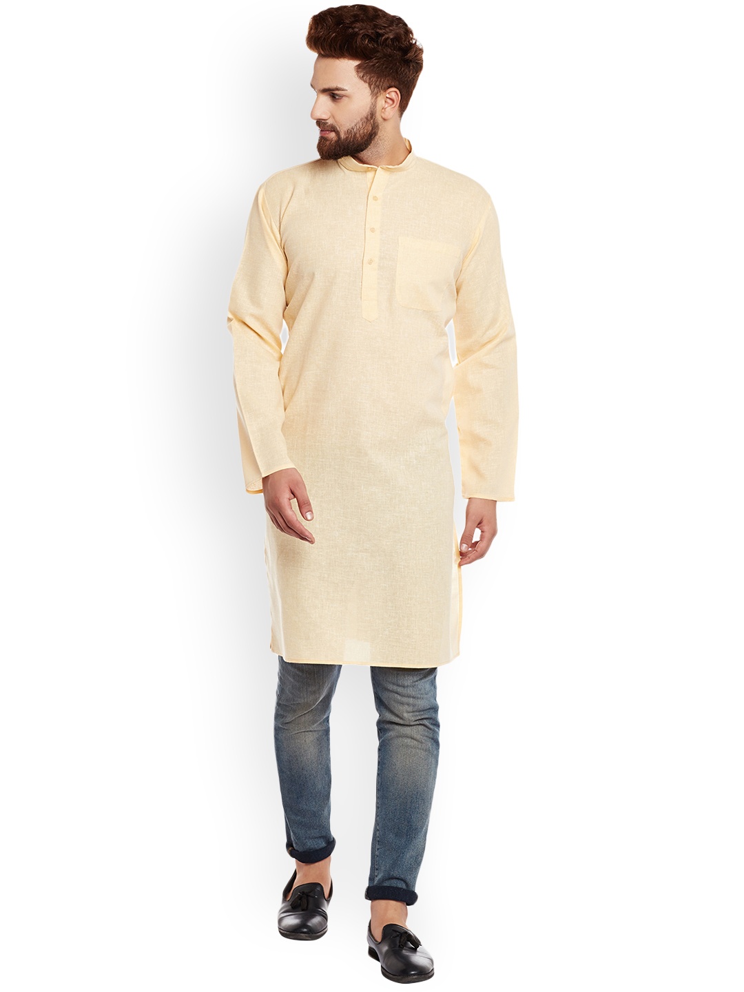 

SOJANYA Men Yellow Solid Straight Kurta