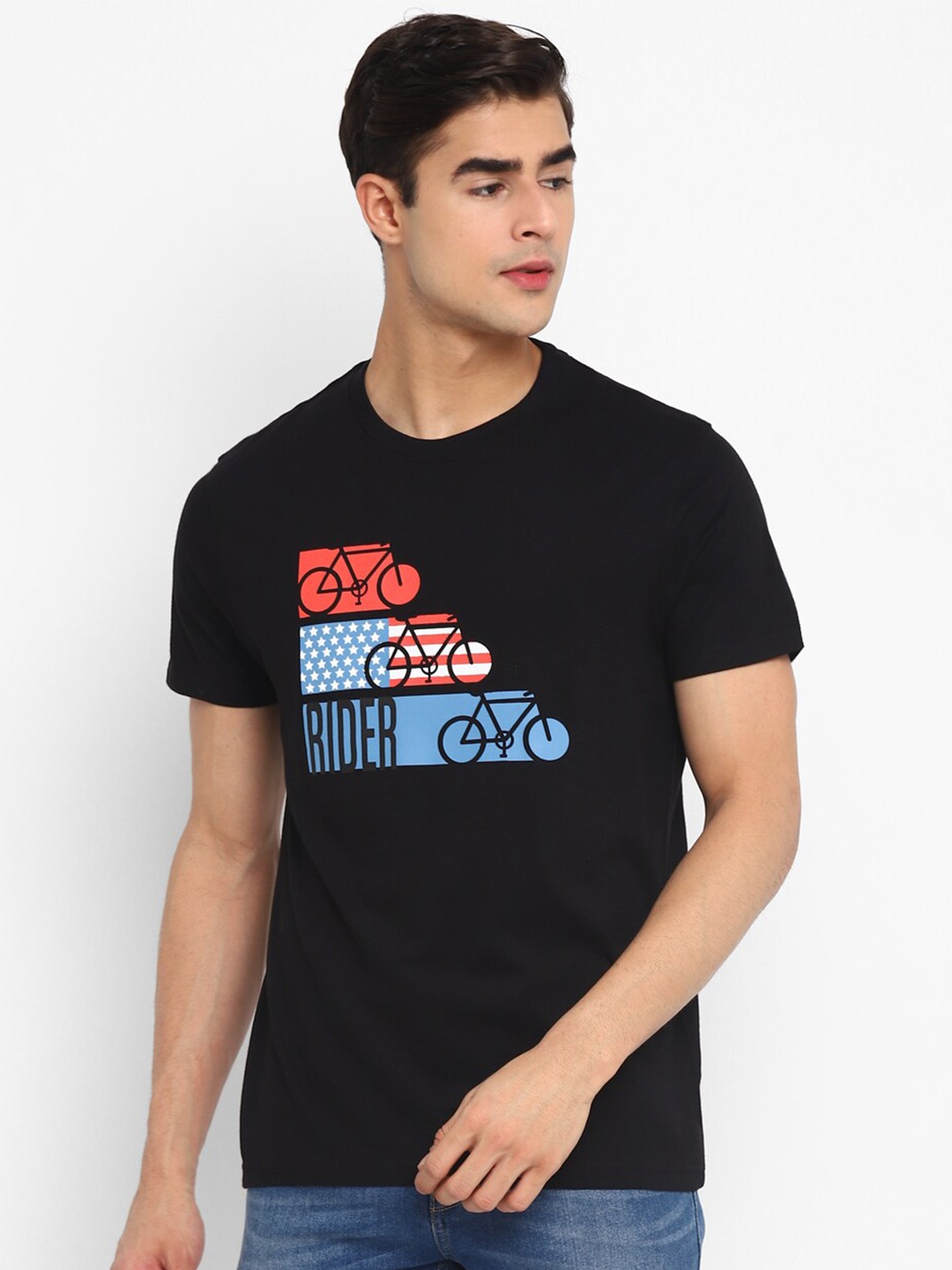 

American Crew Men Printed Cotton T-shirt, Black