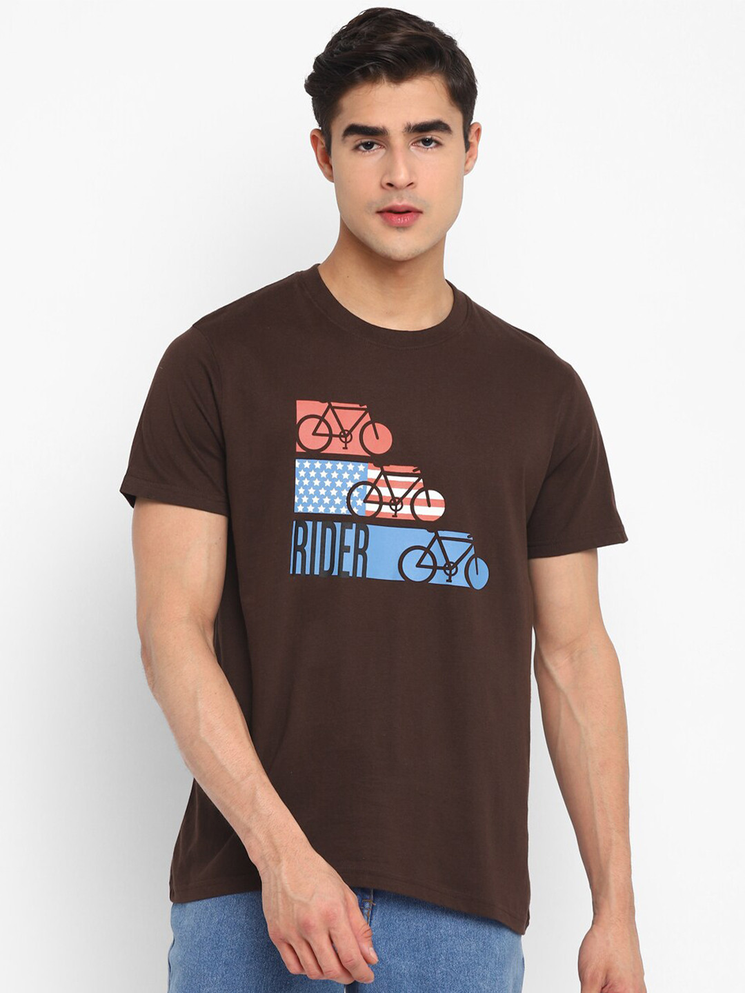 

American Crew Men Typography Printed Cotton T-shirt, Coffee brown