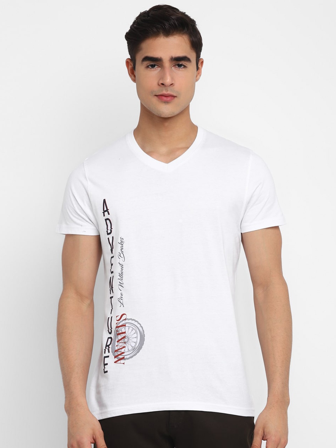 

American Crew Men Typography Printed V-Neck Cotton T-shirt, White