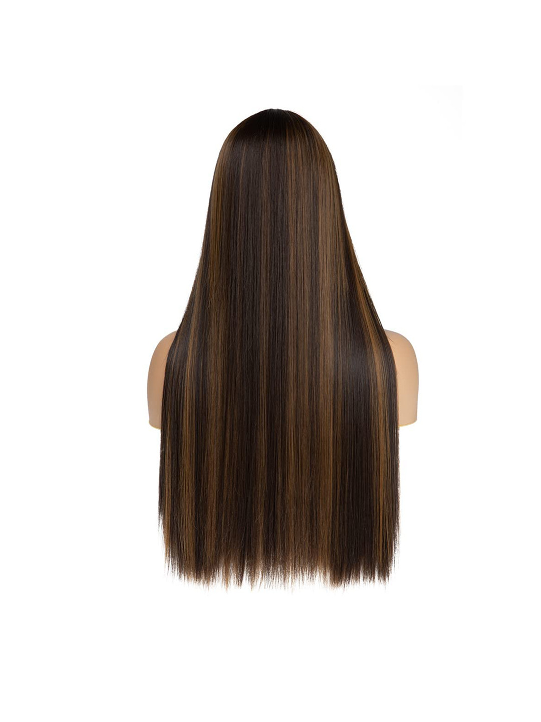 

CHRONEX 26 Inch Straight Silky Synthetic Full Head Wig- Brown with Golden Highlights