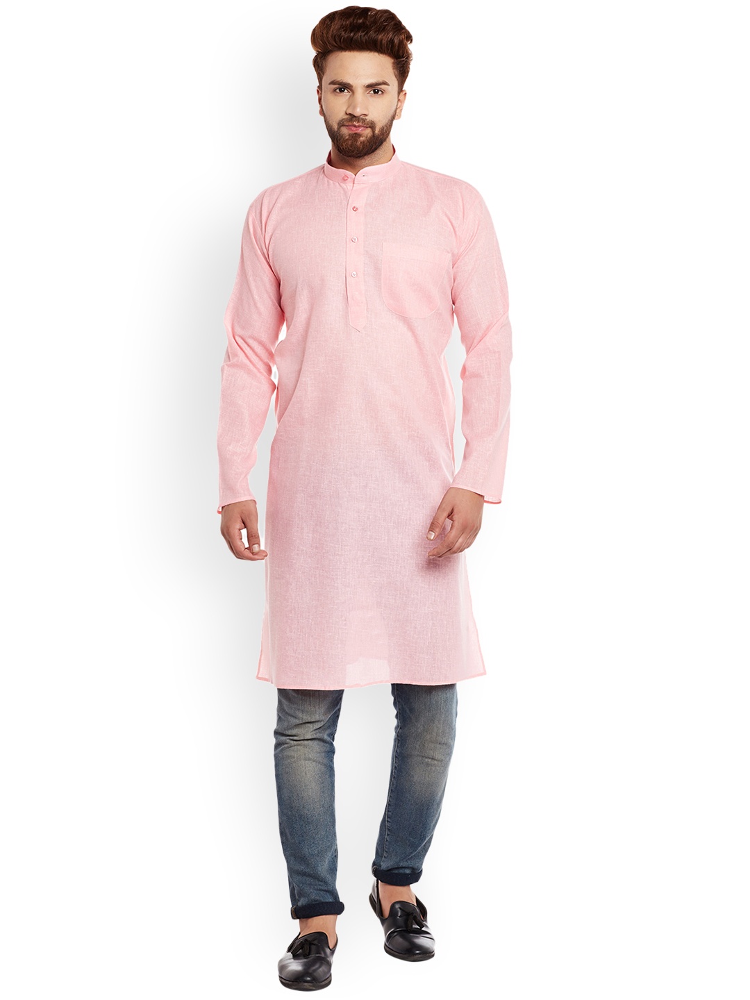 

SOJANYA Men Pink Solid Straight Kurta