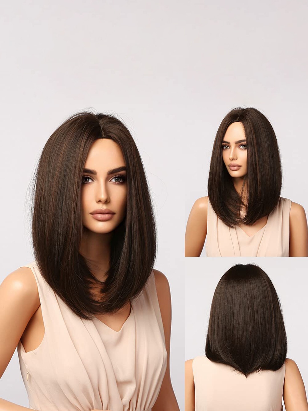 

CHRONEX Full Head Straight Bob Short Length Synthetic Hair Extension - Natural Brown