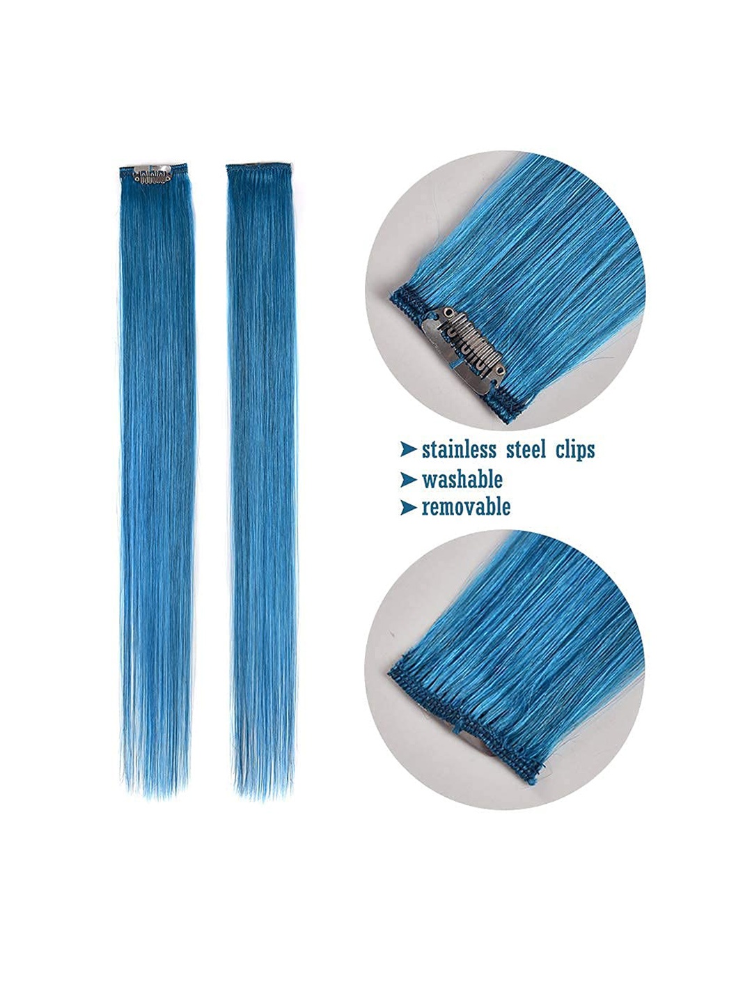 

CHRONEX Set of 2 18 Inch Straight Single Clip Hair Streak Color Hair Extension- Blue