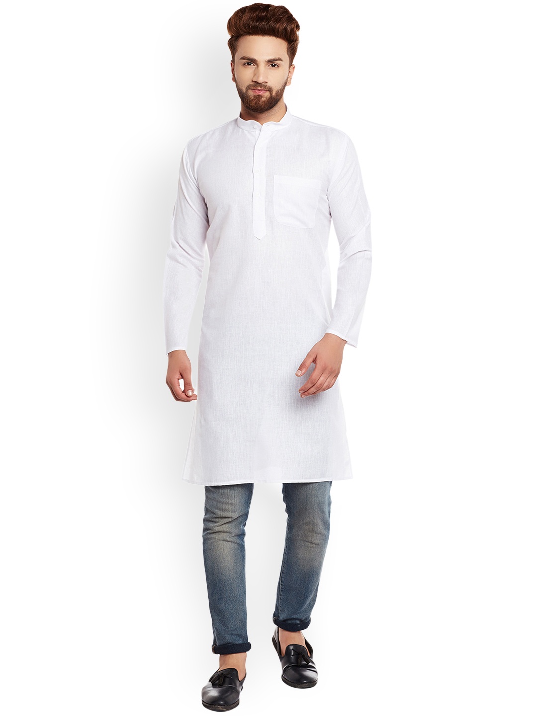 

SOJANYA Men White Solid Straight Kurta