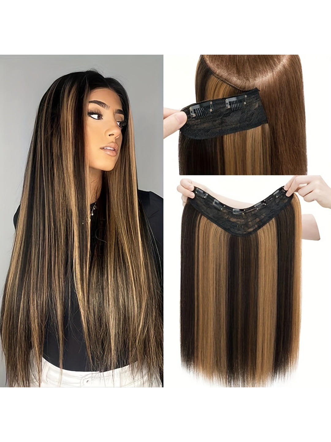

CHRONEX 5Clips Based Synthetic Highlighted Curly Hair Extension, Brown