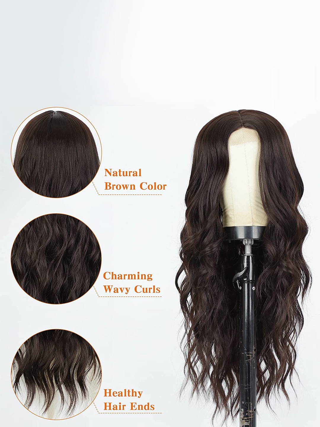 

CHRONEX Middle Part Long Curly Synthetic Full Head Wig - Natural Brown