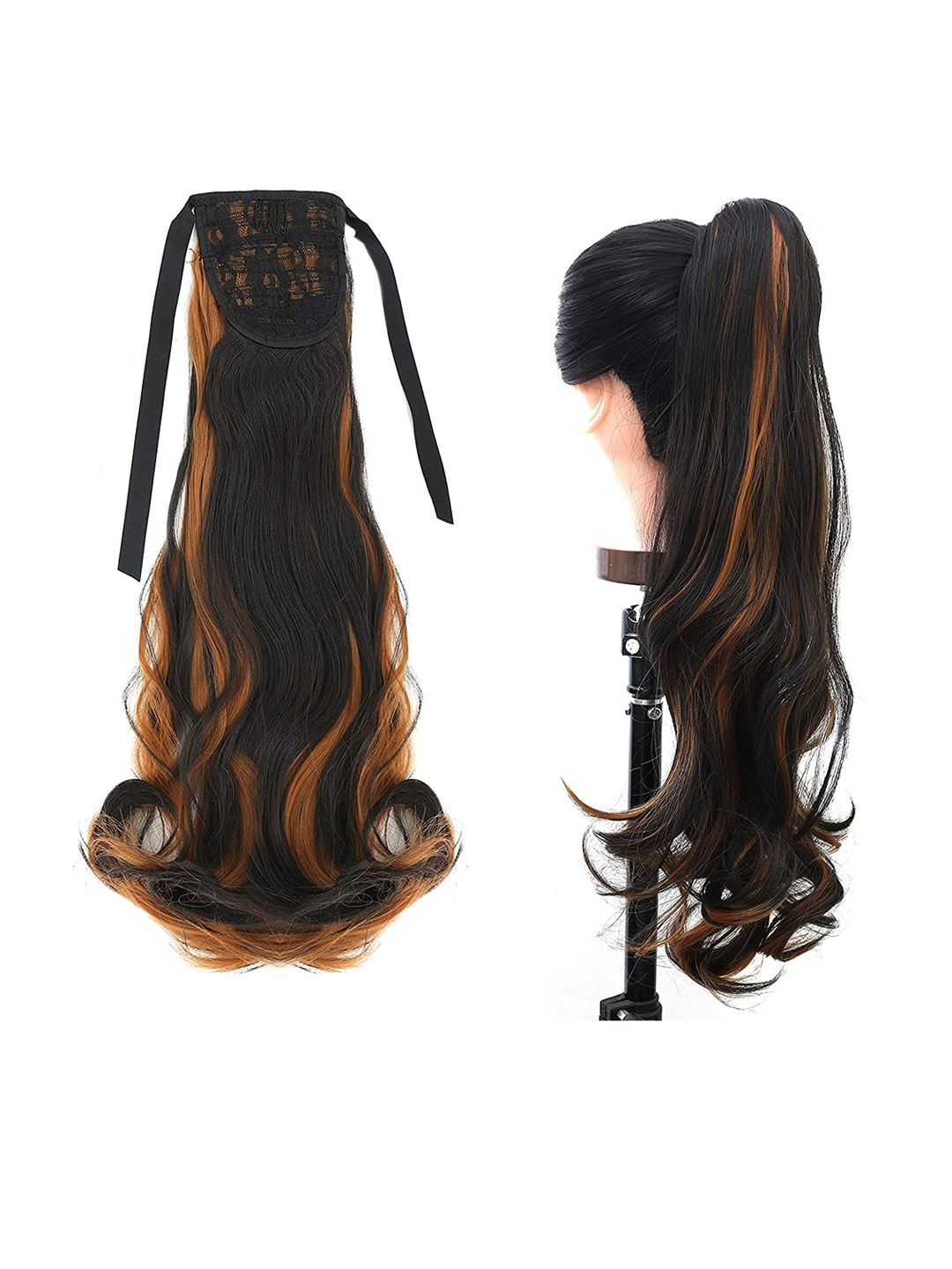 

CHRONEX Long Curly Synthetic Ribbon Tie Up Ponytail Silky Hair Extensions, Gold