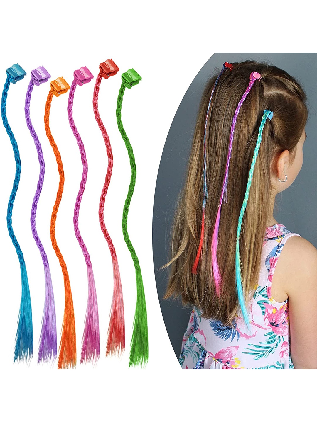 

CHRONEX Set Of 6 Coloured Synthetic Hair Extensions with Clips, Red