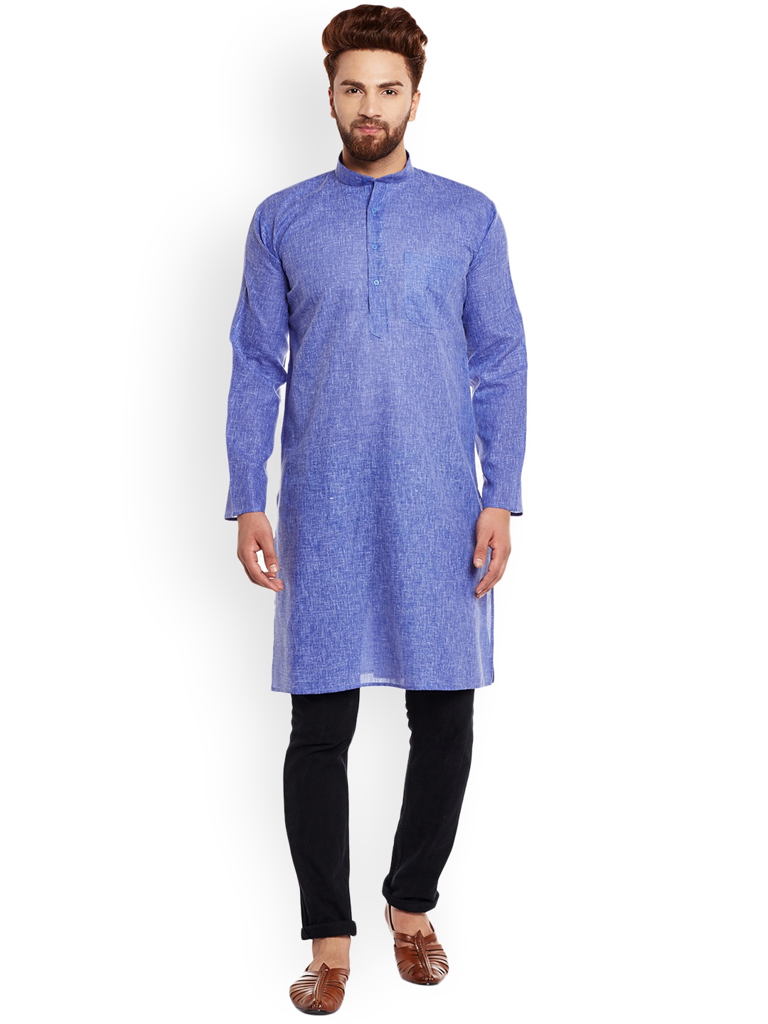 

SOJANYA Men Blue Solid Straight Kurta