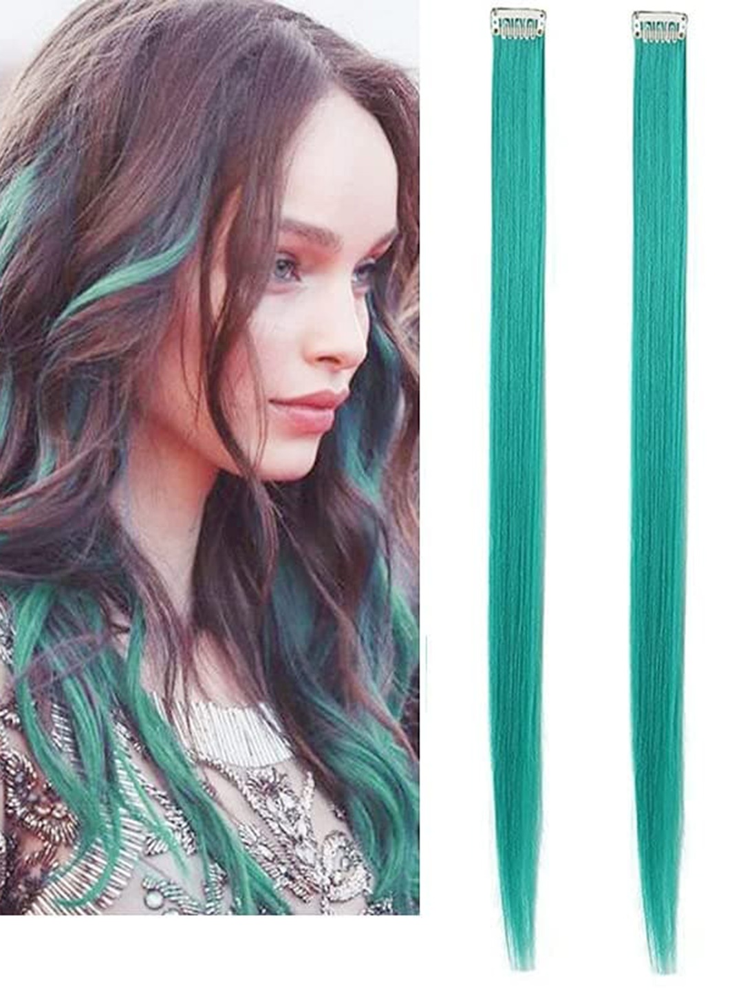 

CHRONEX Set of 2 Straight Single Clip Hair Streak Extension Highlights, Blue