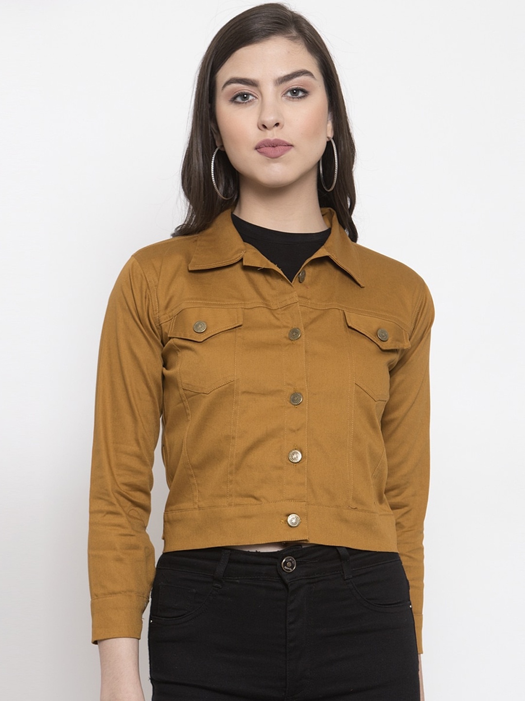 

VOXATI Women Crop Denim Jacket, Khaki