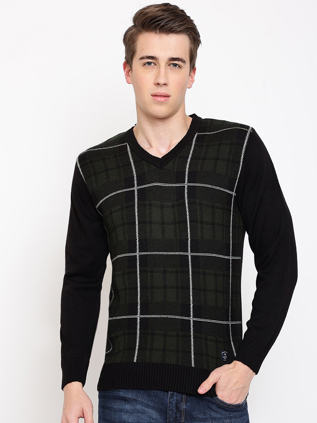 

Cantabil Men Checked Wool Pullover, Black