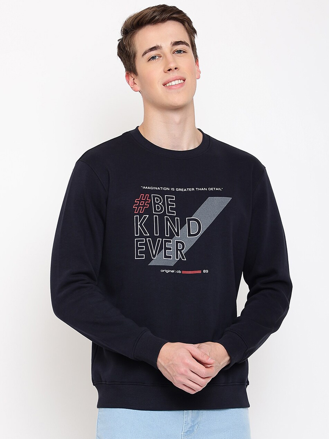 

Cantabil Men Navy Printed Acrylic Sweatshirt, Navy blue