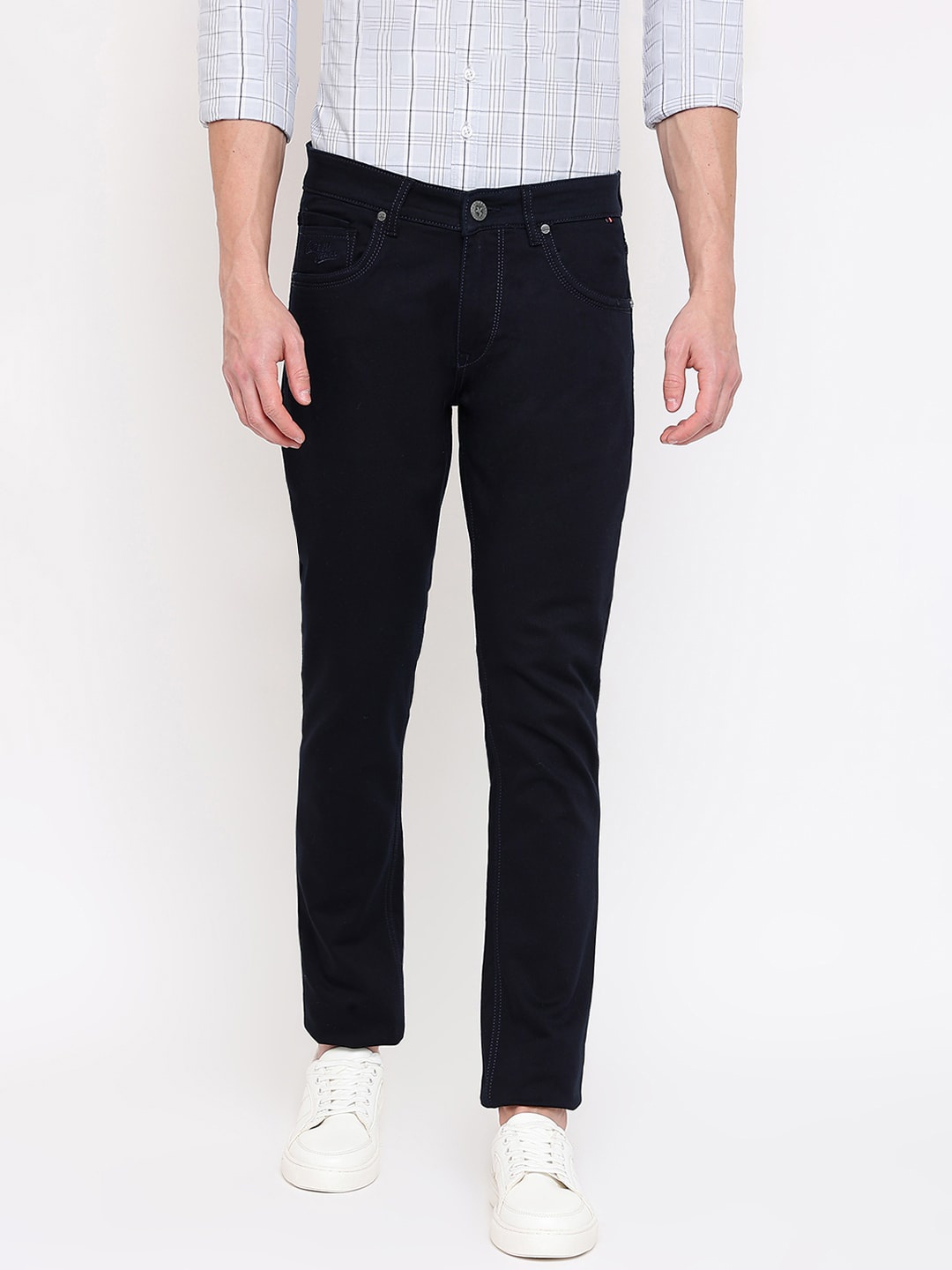 

Cantabil Men Mid Rise Highly Distressed Cotton Regular Fit Jeans, Navy blue