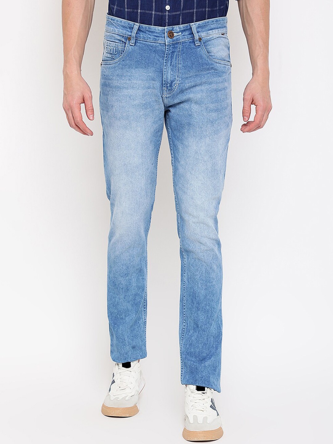 

Cantabil Men Mid Rise Heavy Fade Regular Fit Cotton Jeans, Blue