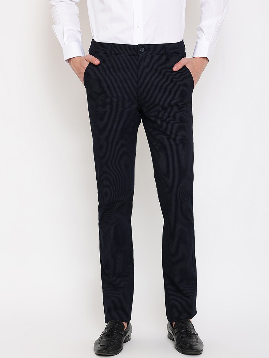 

Cantabil Men Cotton Formal Trousers, Navy blue