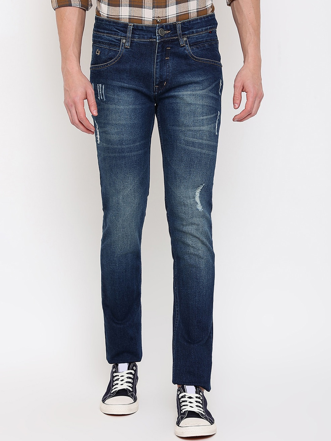 

Cantabil Men Regular Fit Mid Rise Mildly Distressed Heavy Fade Jeans, Blue