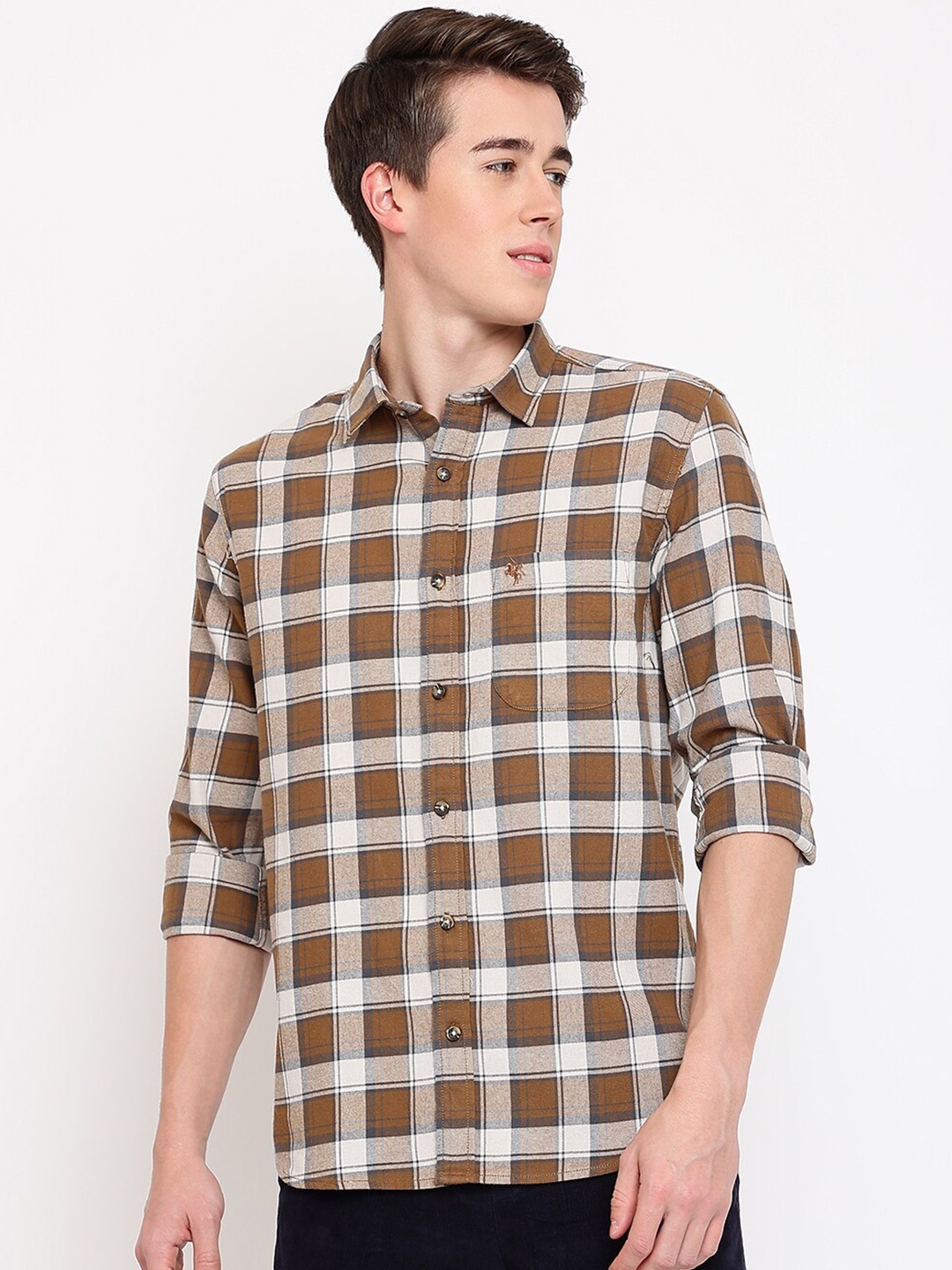 

Cantabil Men Checked Cotton Casual Shirt, Brown