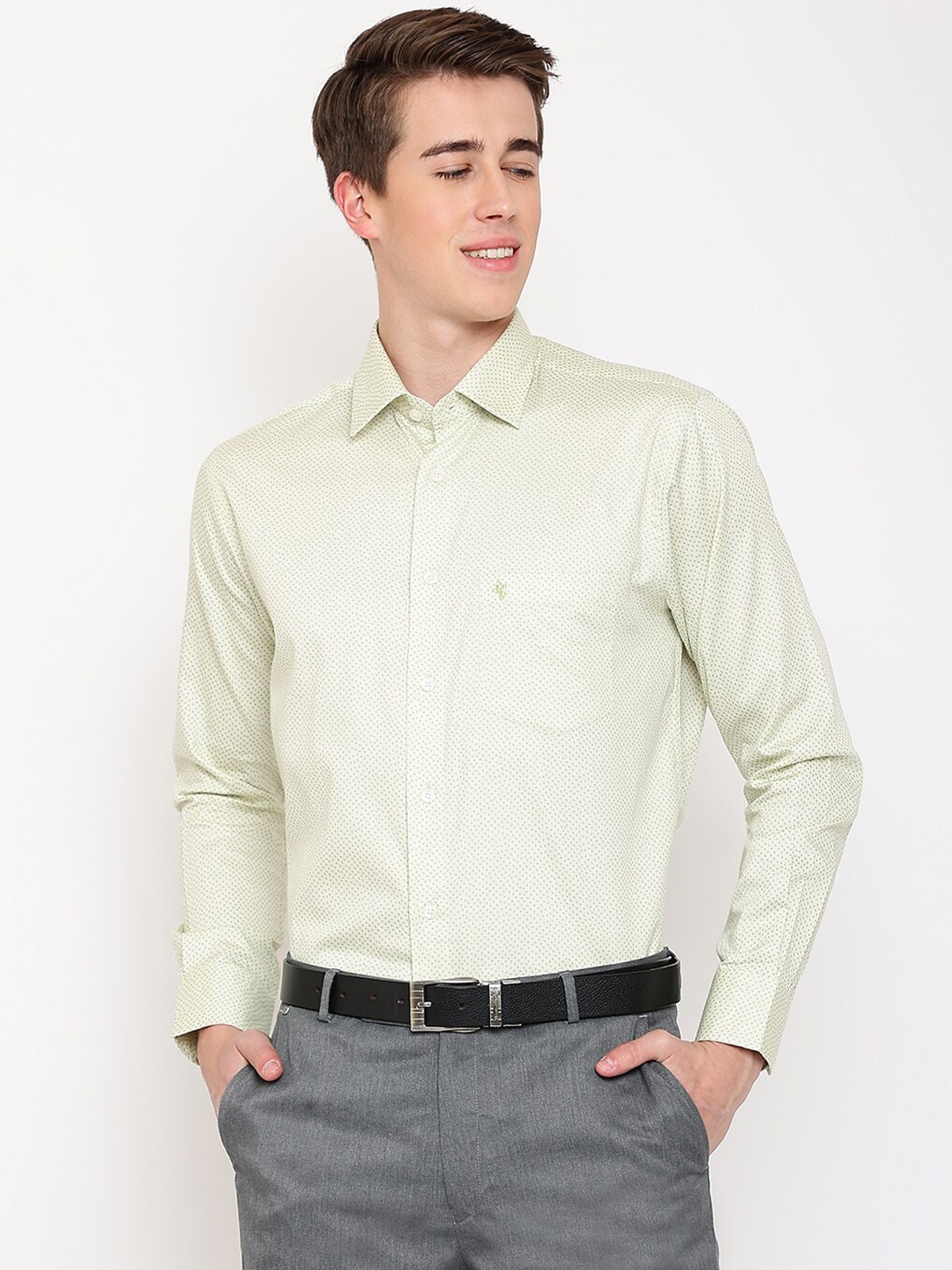 

Cantabil Men Cotton Formal Shirt, Lime green