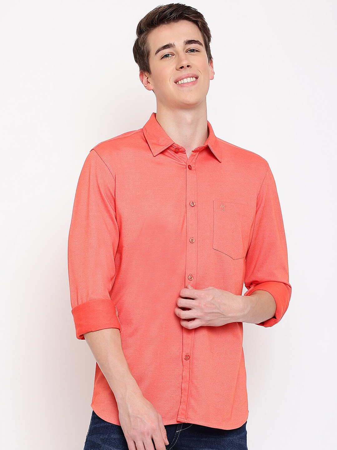 

Cantabil Men Cotton Casual Shirt, Orange