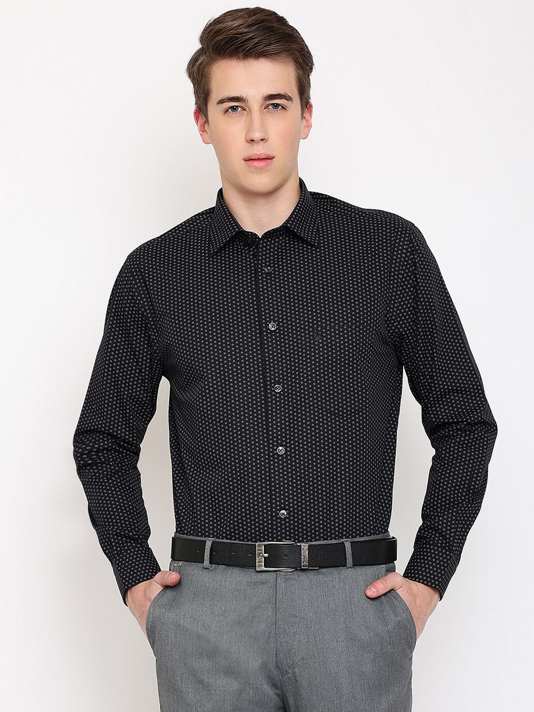 

Cantabil Men Printed Cotton Formal Shirt, Black