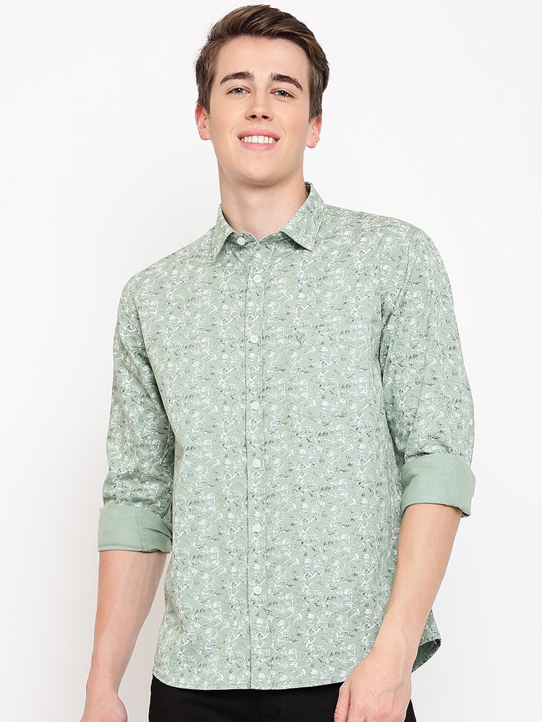 

Cantabil Men Printed Cotton Casual Shirt, Green