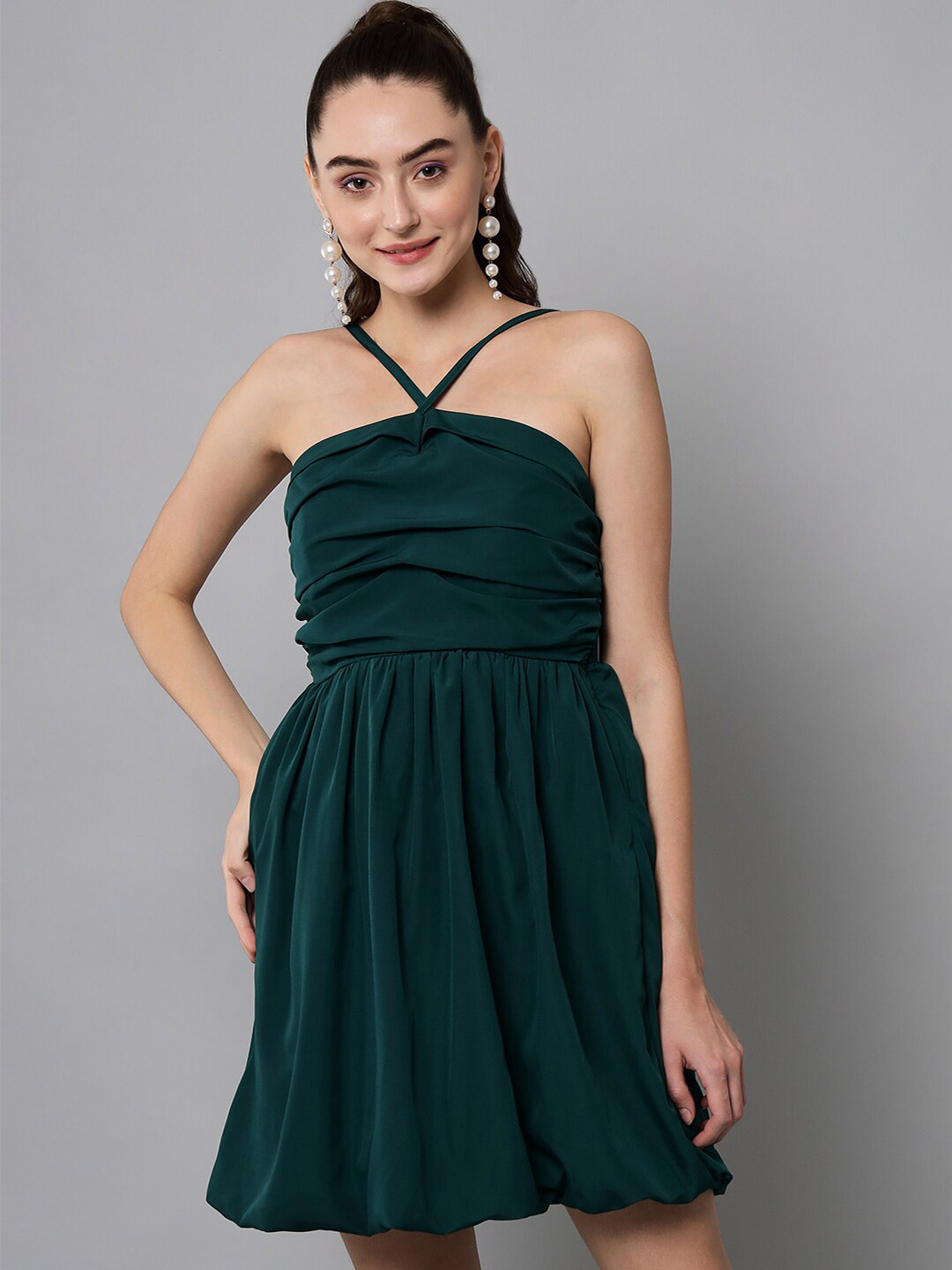 

emeros Crepe Gathers & Pleats Dress, Green