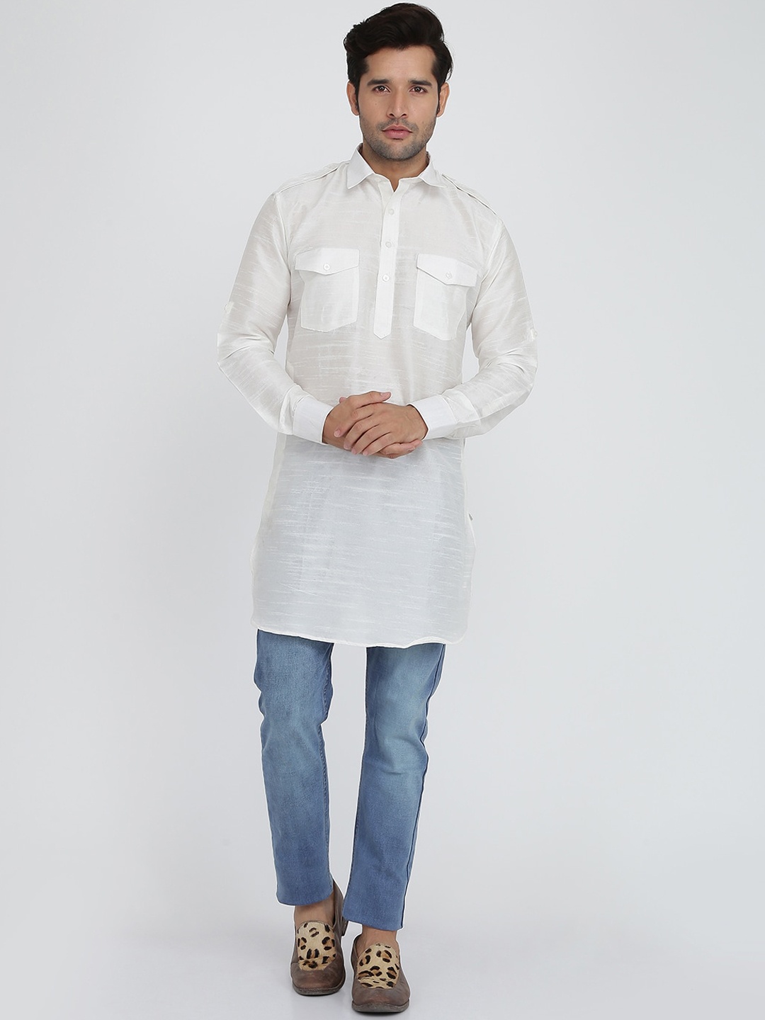 

ROYAL KURTA Men Pathani Dupion Silk Kurta, White
