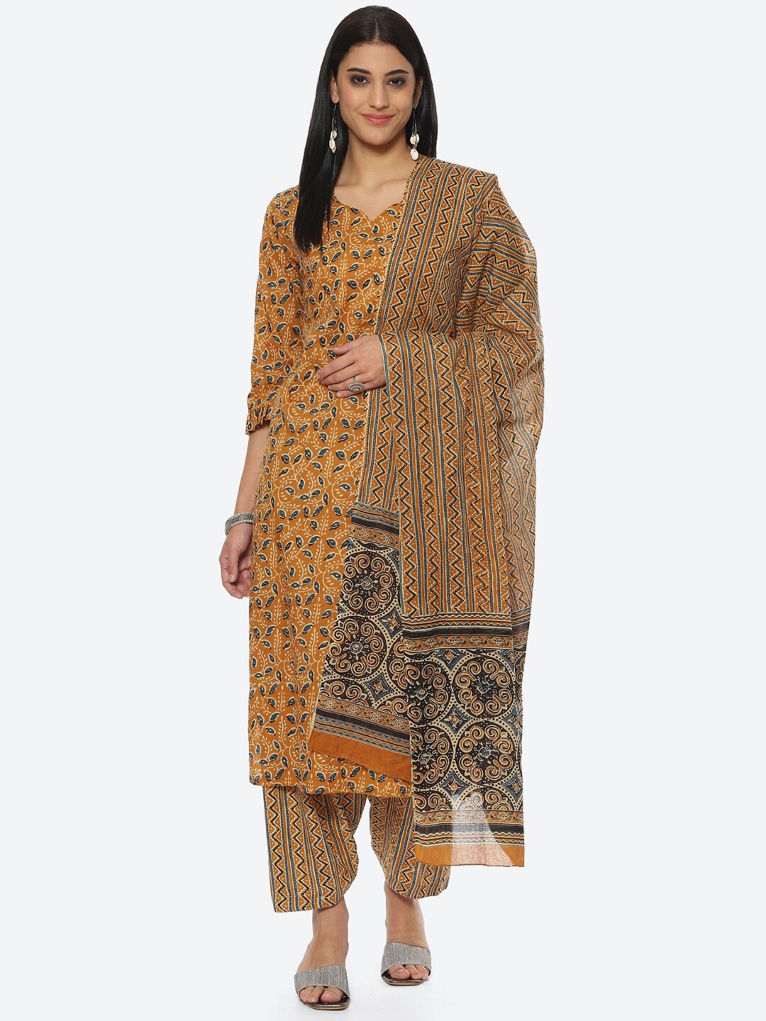 

Biba Mustard & Grey Printed Unstitched Dress Material