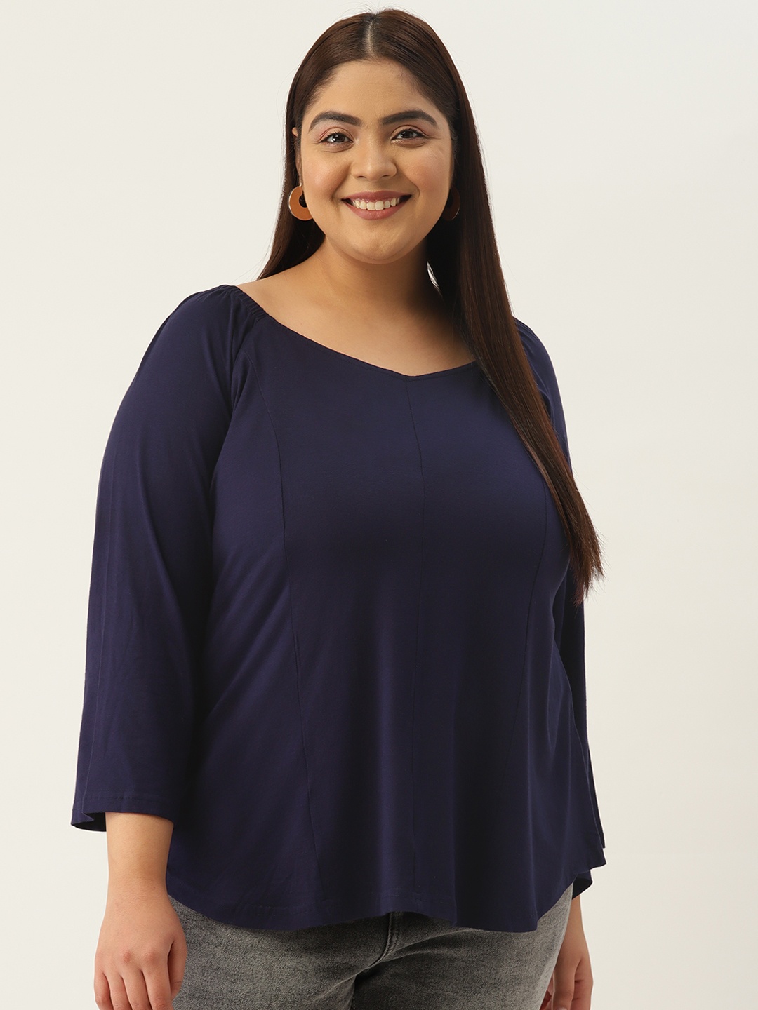 

theRebelinme Women Plus Size Sweetheart Neck Top, Navy blue