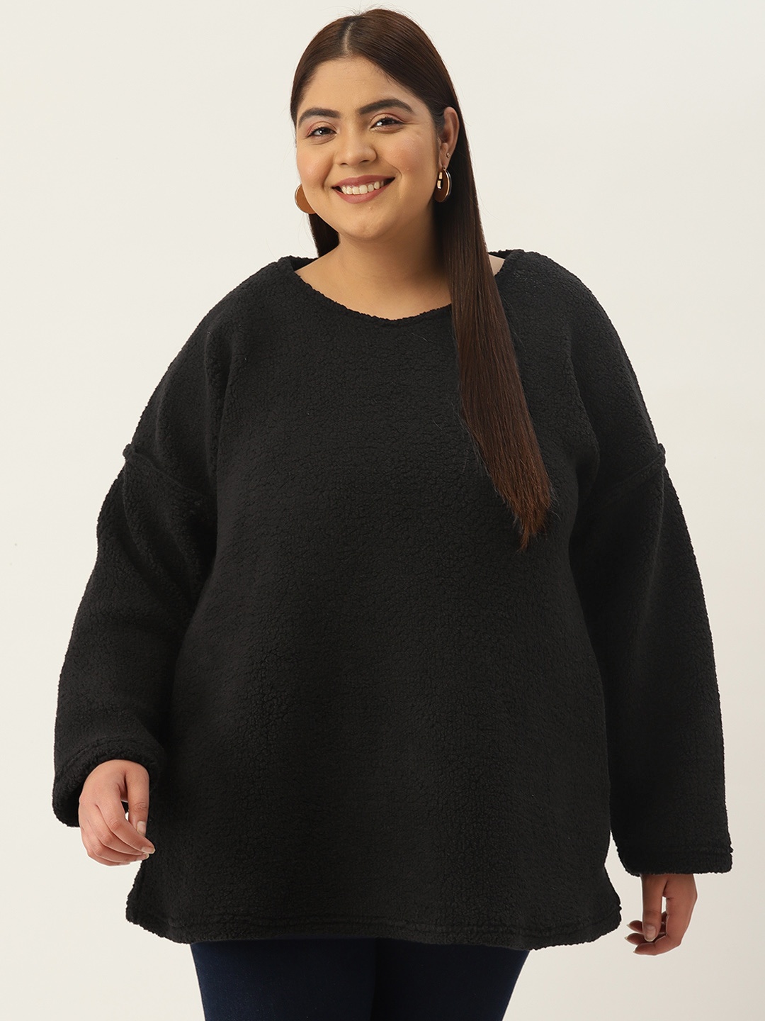 

theRebelinme Women Plus Size Drop-Shoulder Longline Top, Black
