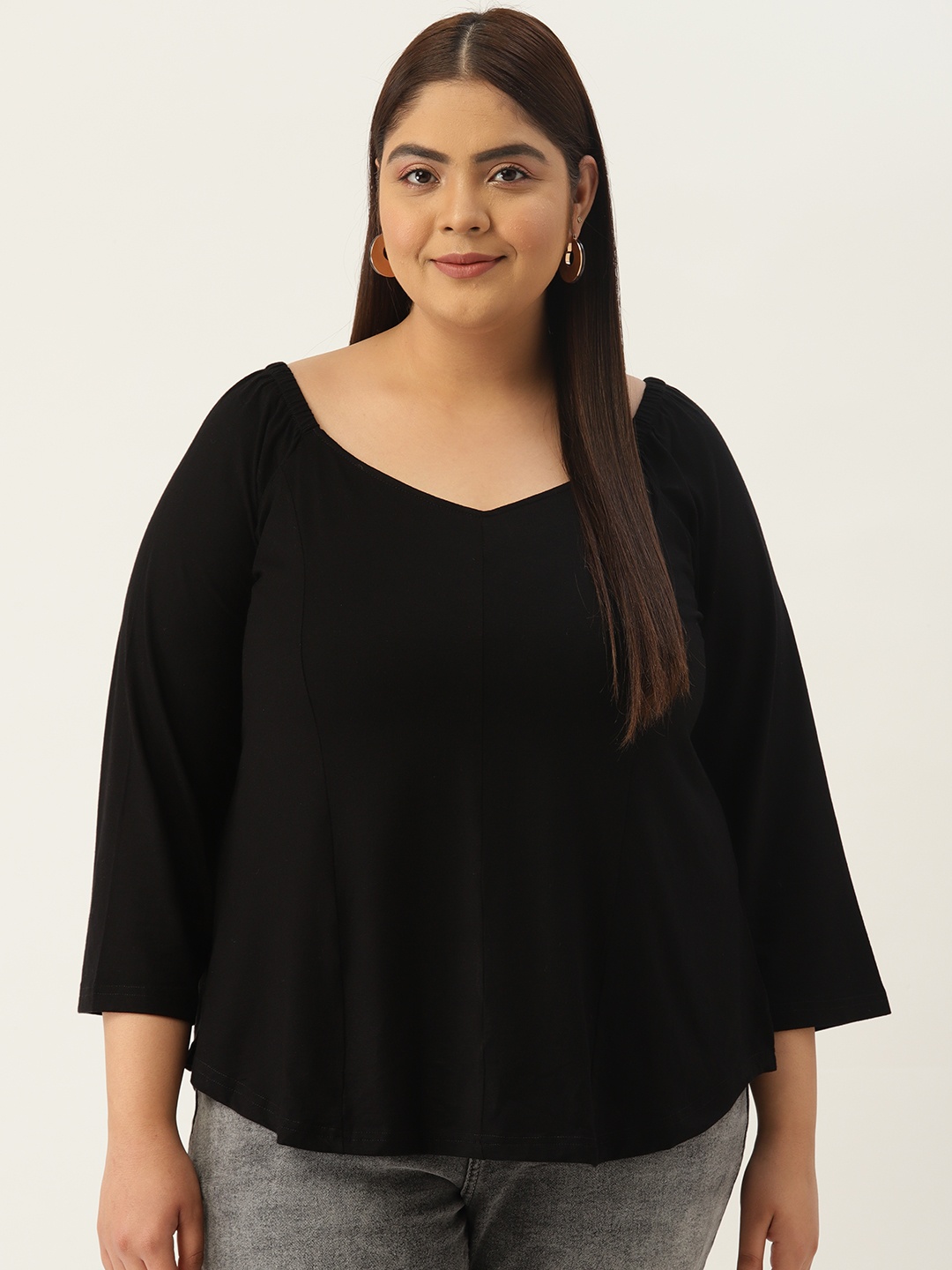 

theRebelinme Women Plus Size Sweetheart Neck Top, Black