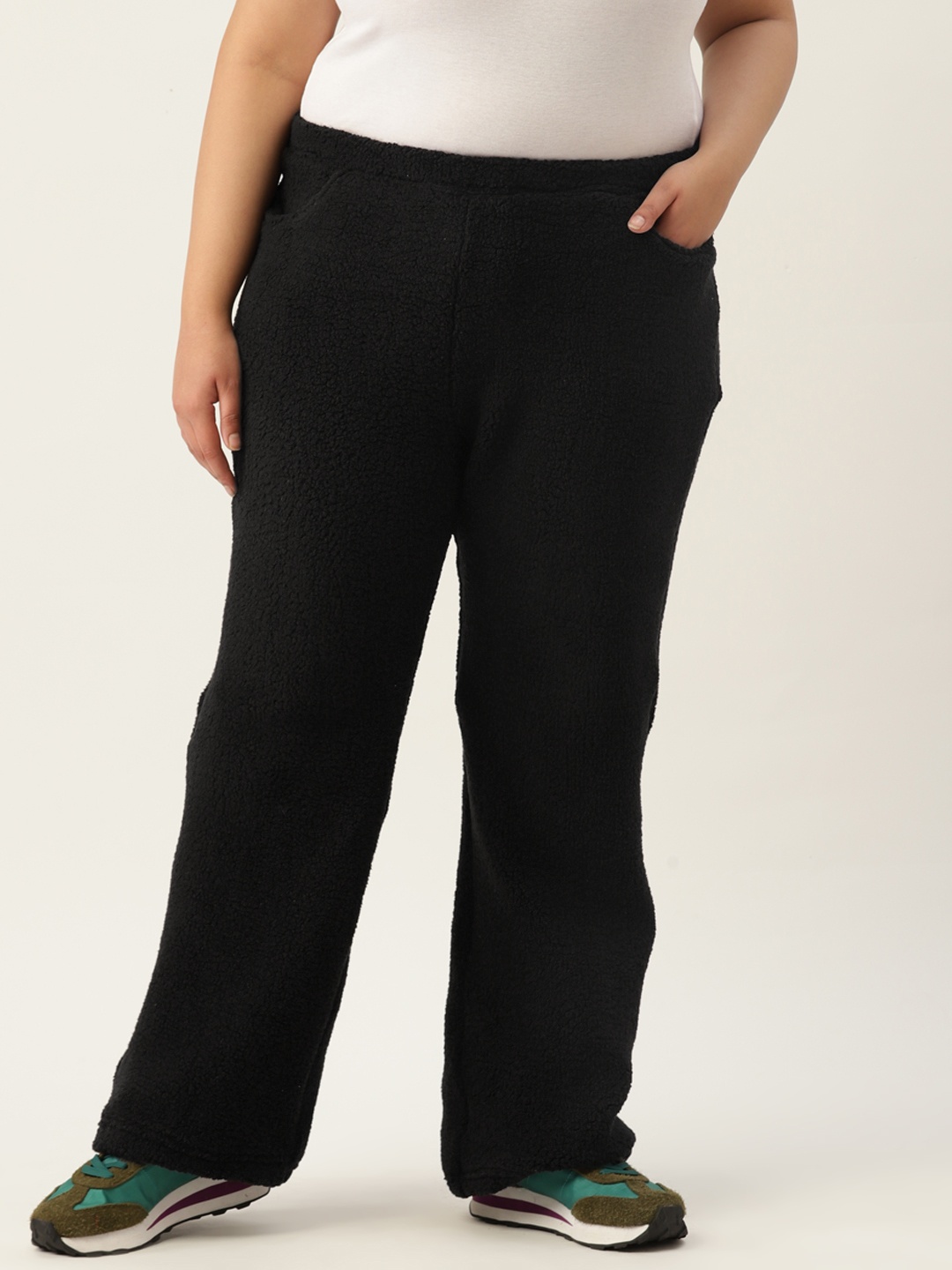

theRebelinme Women Plus Size Relaxed High-Rise Trousers, Black