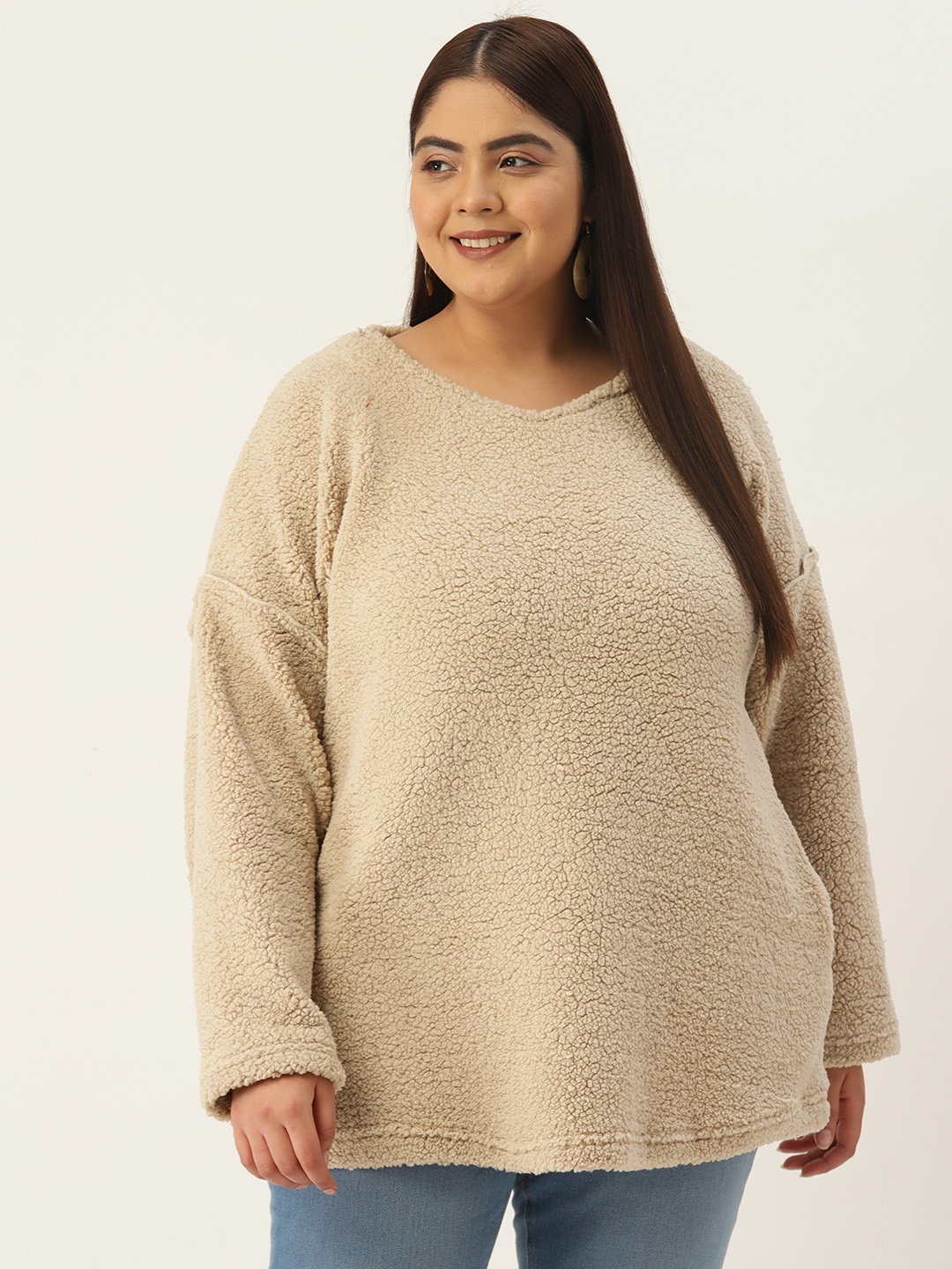 

theRebelinme Women Plus Size Drop-Shoulders Longline Top, Off white