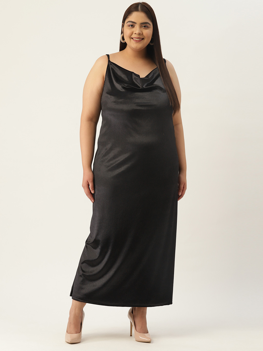 

theRebelinme Women Plus Size Cowl Neck Velvet Maxi Dress, Black