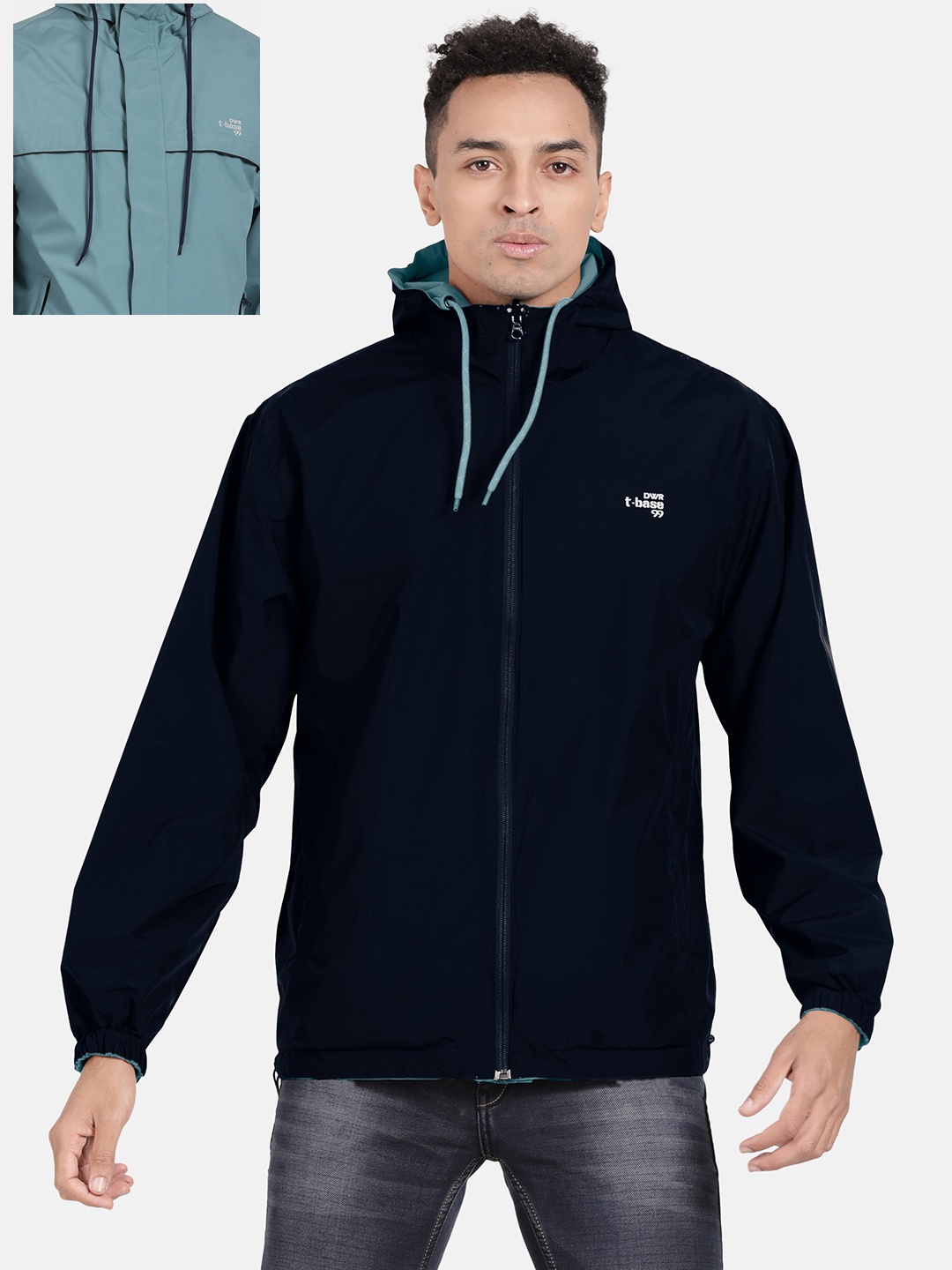 

t-base Men Hooded Rain Jacket, Navy blue