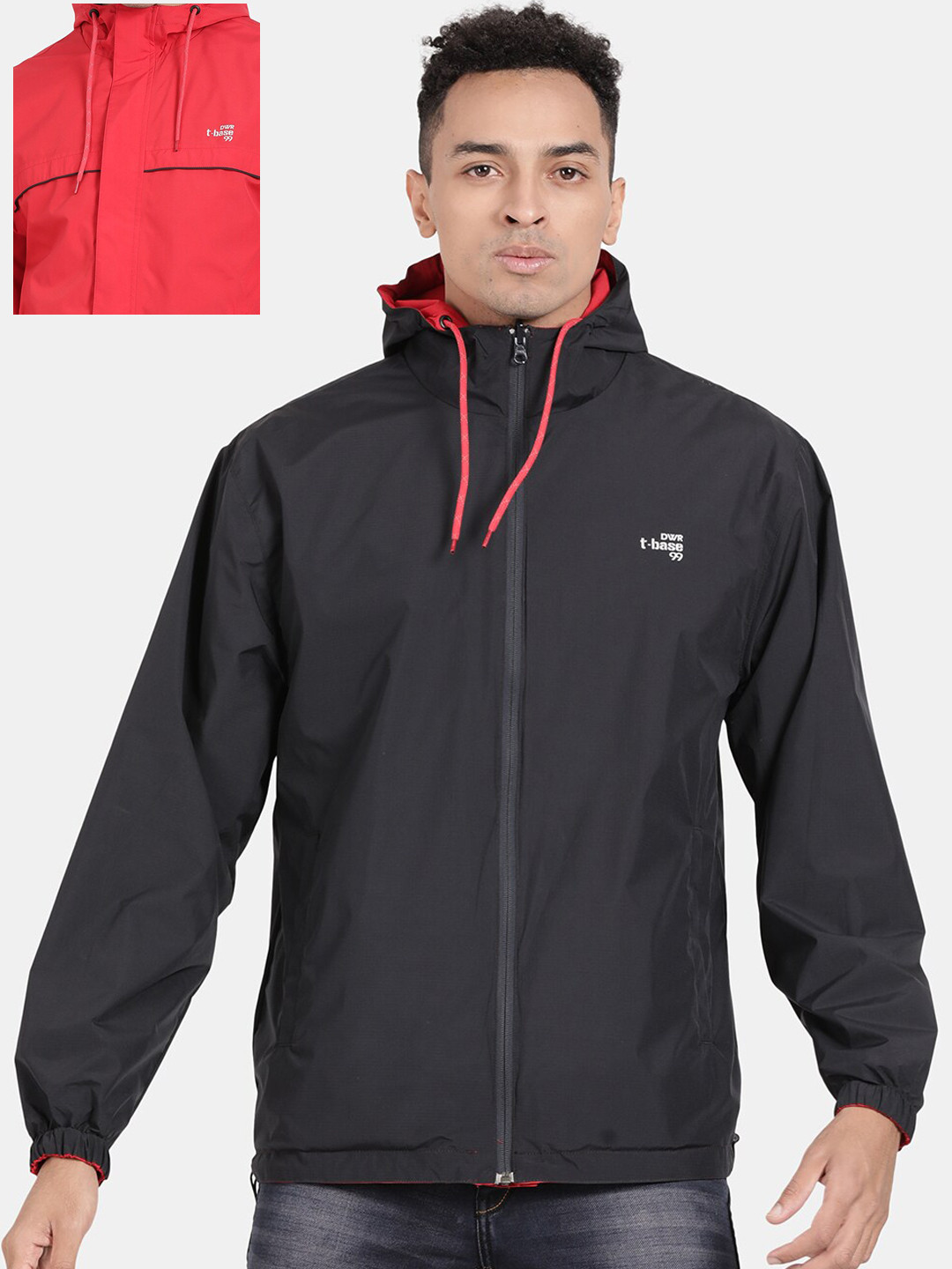 

t-base Men Hooded Reversible Rain Jacket, Red