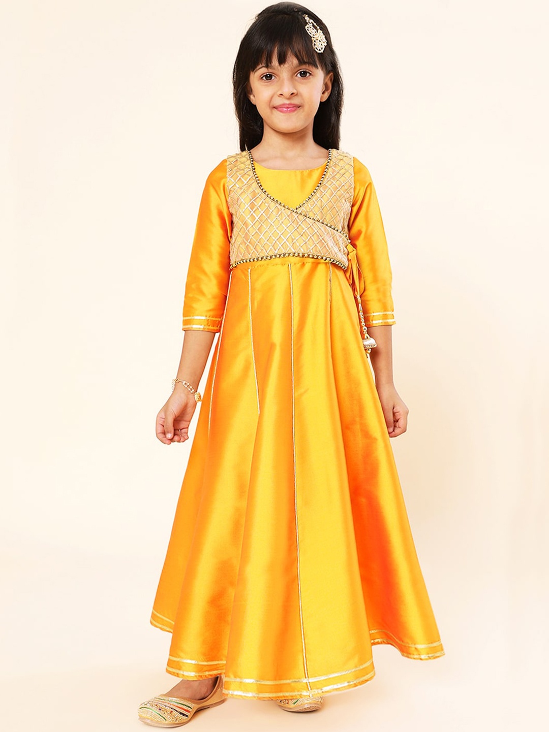 

A.T.U.N. Infant Girls Anarkali Maxi With Gotta Patti Jacket Ethnic Dress, Yellow