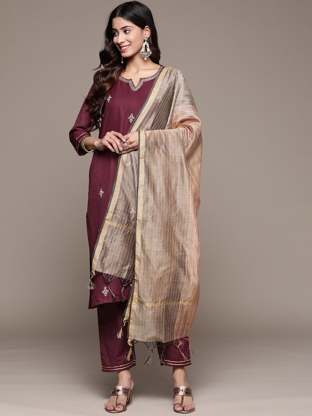 

Anubhutee Women Ethnic Motifs Embroidered Mirror Work Kurta with Trousers & Dupatta, Maroon