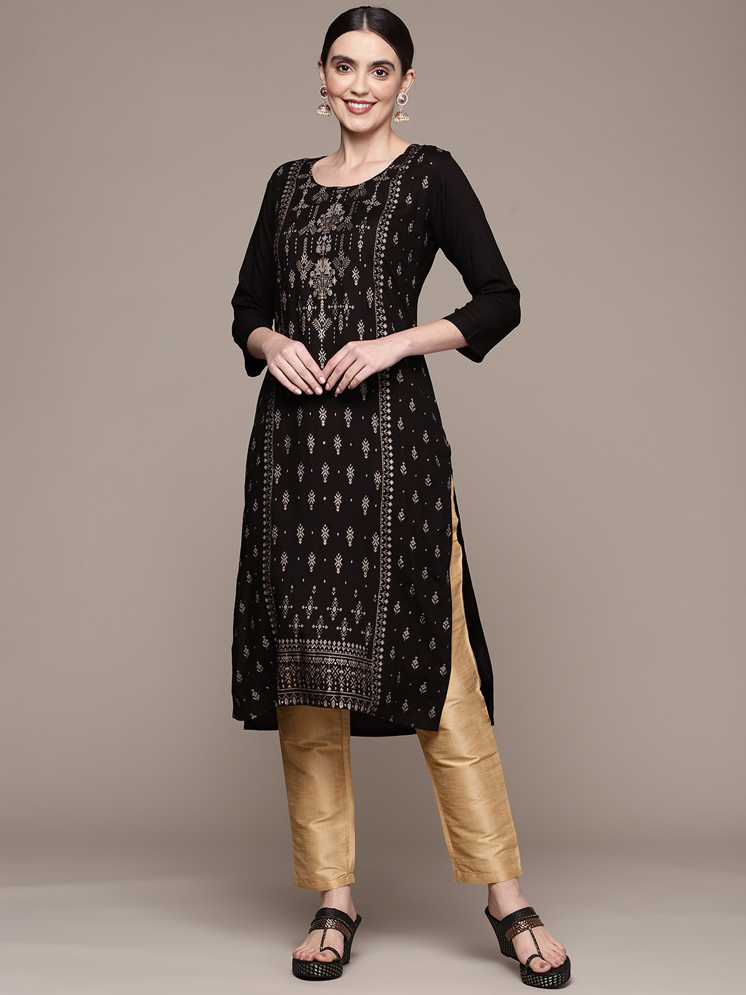 

Anubhutee Women Ethnic Motifs Printed Kurta, Black