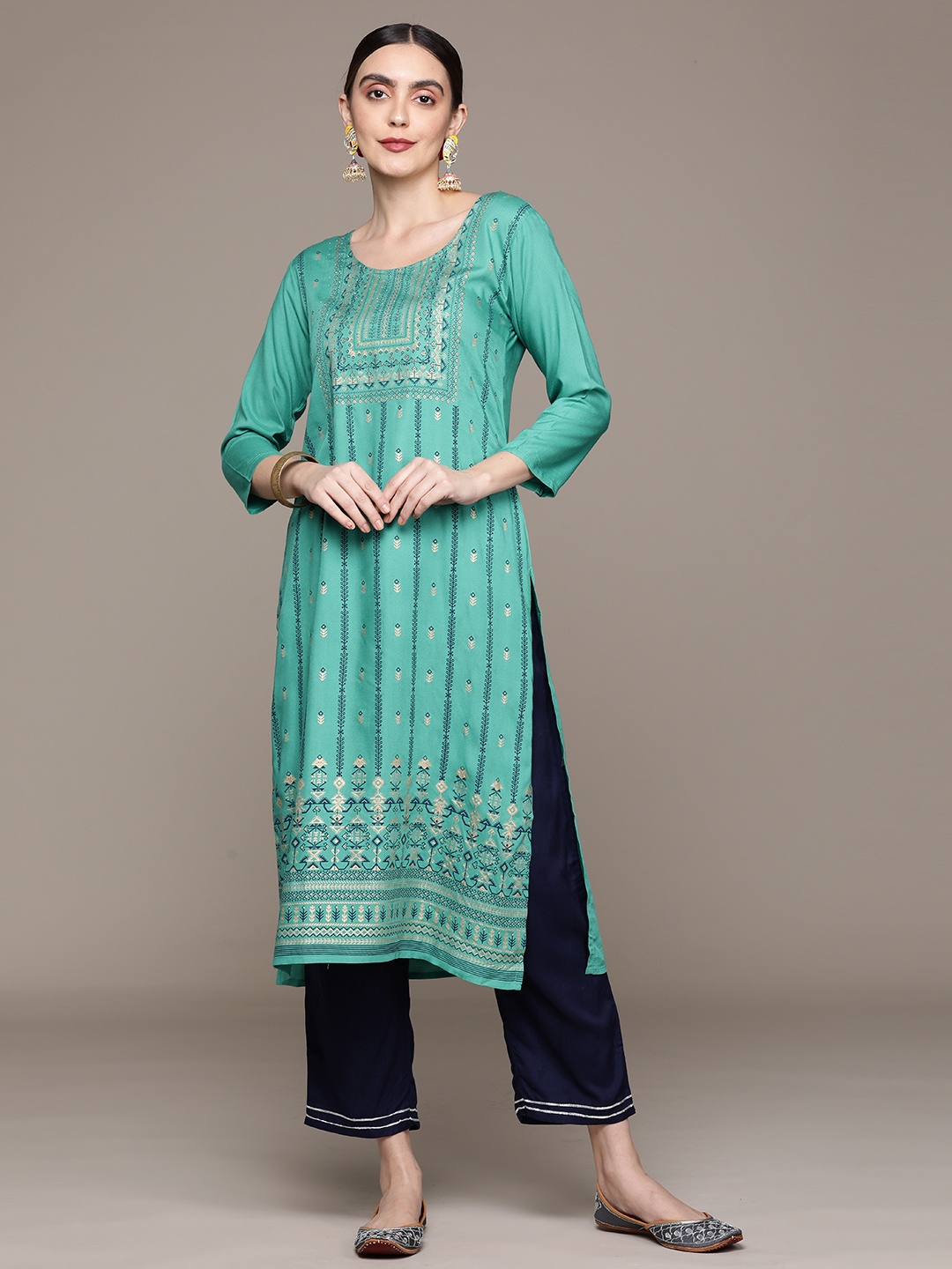 

Anubhutee Women Ethnic Motifs Printed Kurta, Sea green